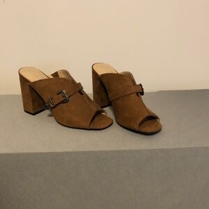 Cato Tan Suede Women's Mules with Buckle